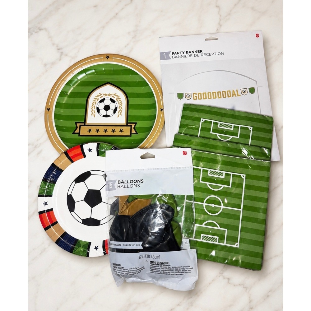 Soccer Party Supplies Bundle Green NEW Plates Napkins Banner